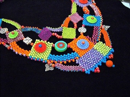 Spring Disc Beadweaving Necklace Statement Necklace Handmade