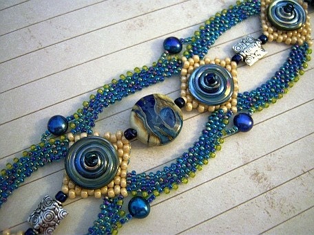 Metallic Blue Disc Beadweaving Bracelet - Peyote Stitch Bead Weaving Bracelet