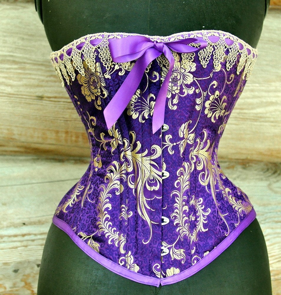 Purple Silk Corset, Handmade Bridal Lingerie, Pin up