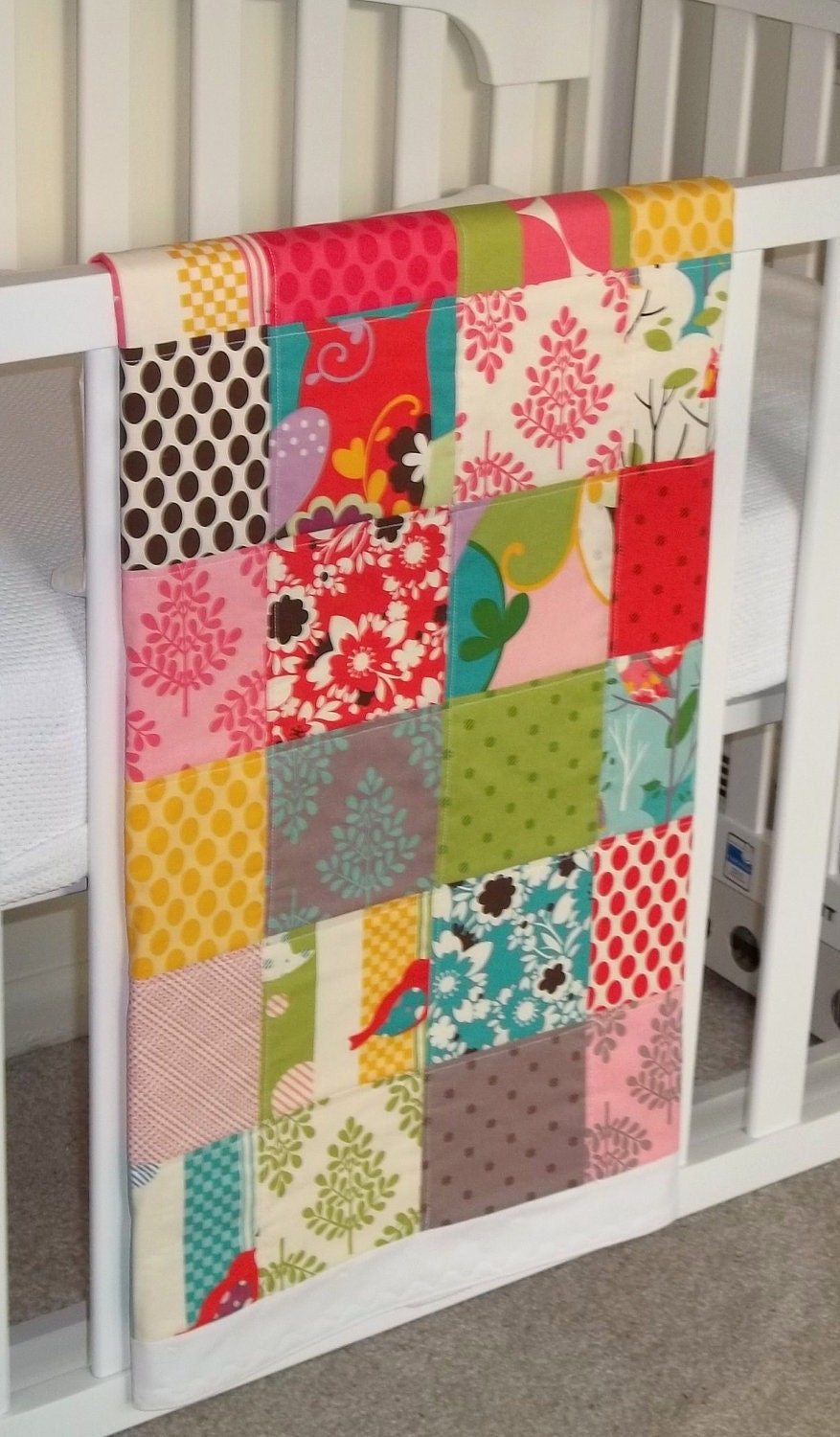 Modern Patchwork Baby Blanket Crib Blanket made with It's a Hoot Fabric Collection -  Soft flannel back