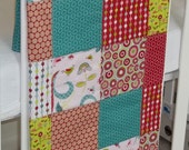 Modern Patchwork Baby Blanket Infant Crib Blanket made with Love Birds by My Mind's Eye for Riley Blake - Soft flannel back