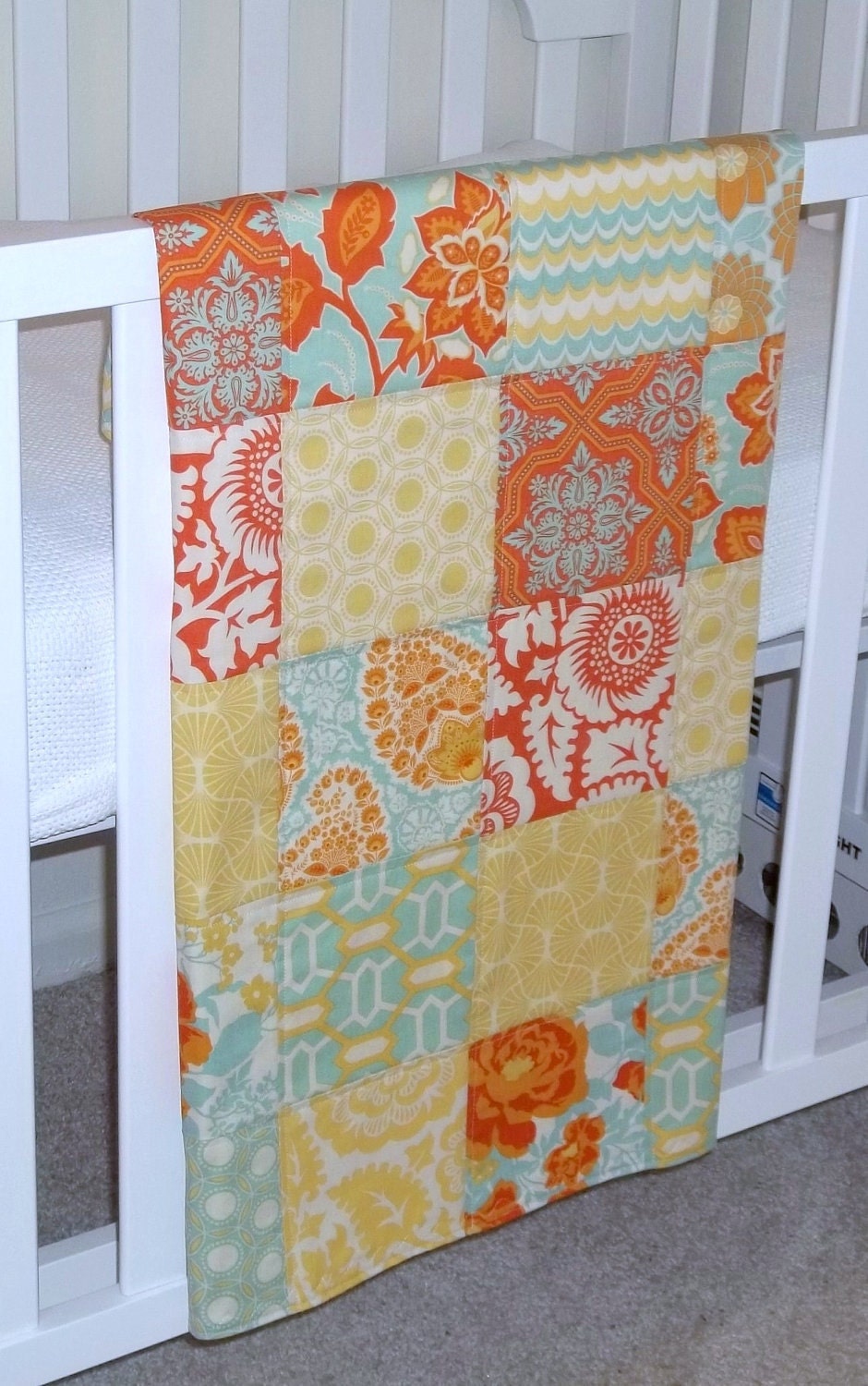 Modern Patchwork Baby Blanket Crib Blanket  - Eclectic made with the Heirloom Citrine Collection by Joel Dewberry - Soft flannel back