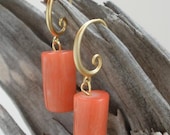 Genuine Bamboo Coral Earrings with 18K Matte Gold-Plated Swirl Ear Wires