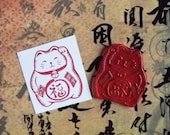 Lucky Cat Maneki Neko clear polymer rubber stamp