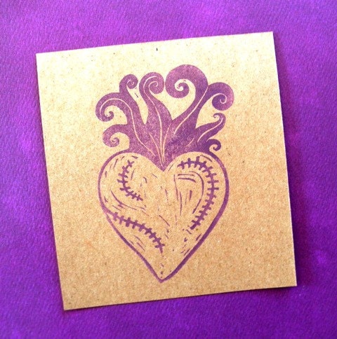 flowering flaming stitched heart clear polymer rubber stamp