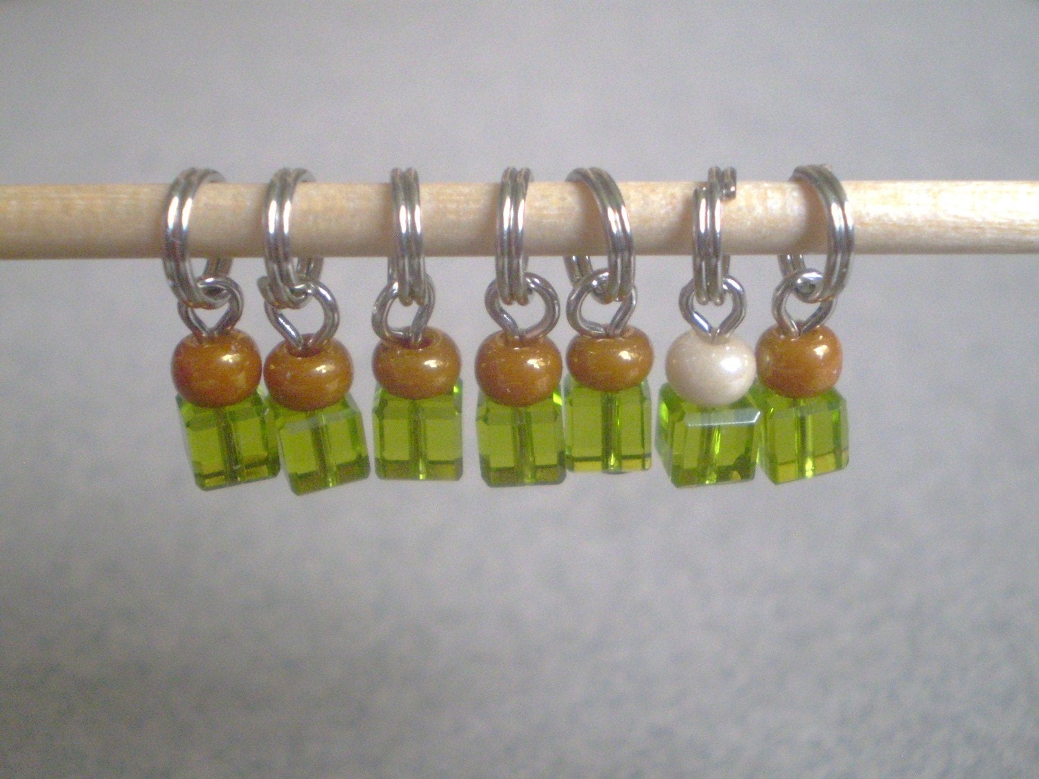 tiny olive green stitch marker glass lace for knit or crochet hand made stitchmarkers sizes available