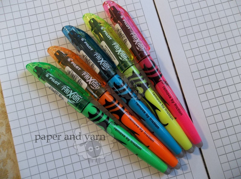 Chart Pen Erasable Highlighter by Pilot: Frixion Light Blue, Pink, Green, Orange and Yellow Pattern Pen