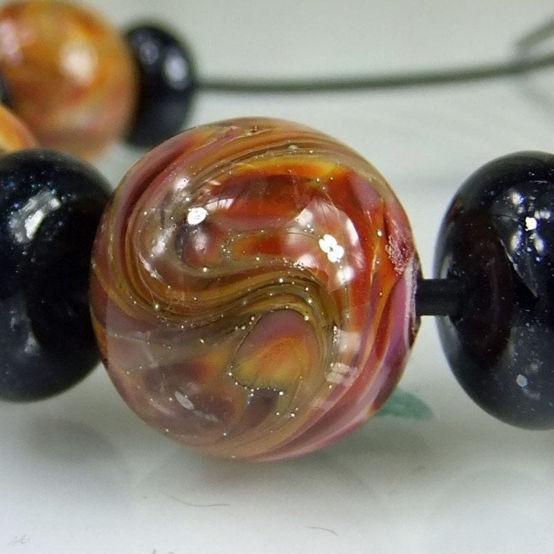 Golden Cranberry,Pink,White Lampwork Bead Set
