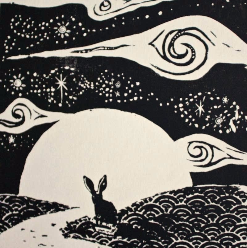 Little hare, big sky. Original silkscreen print (cream)