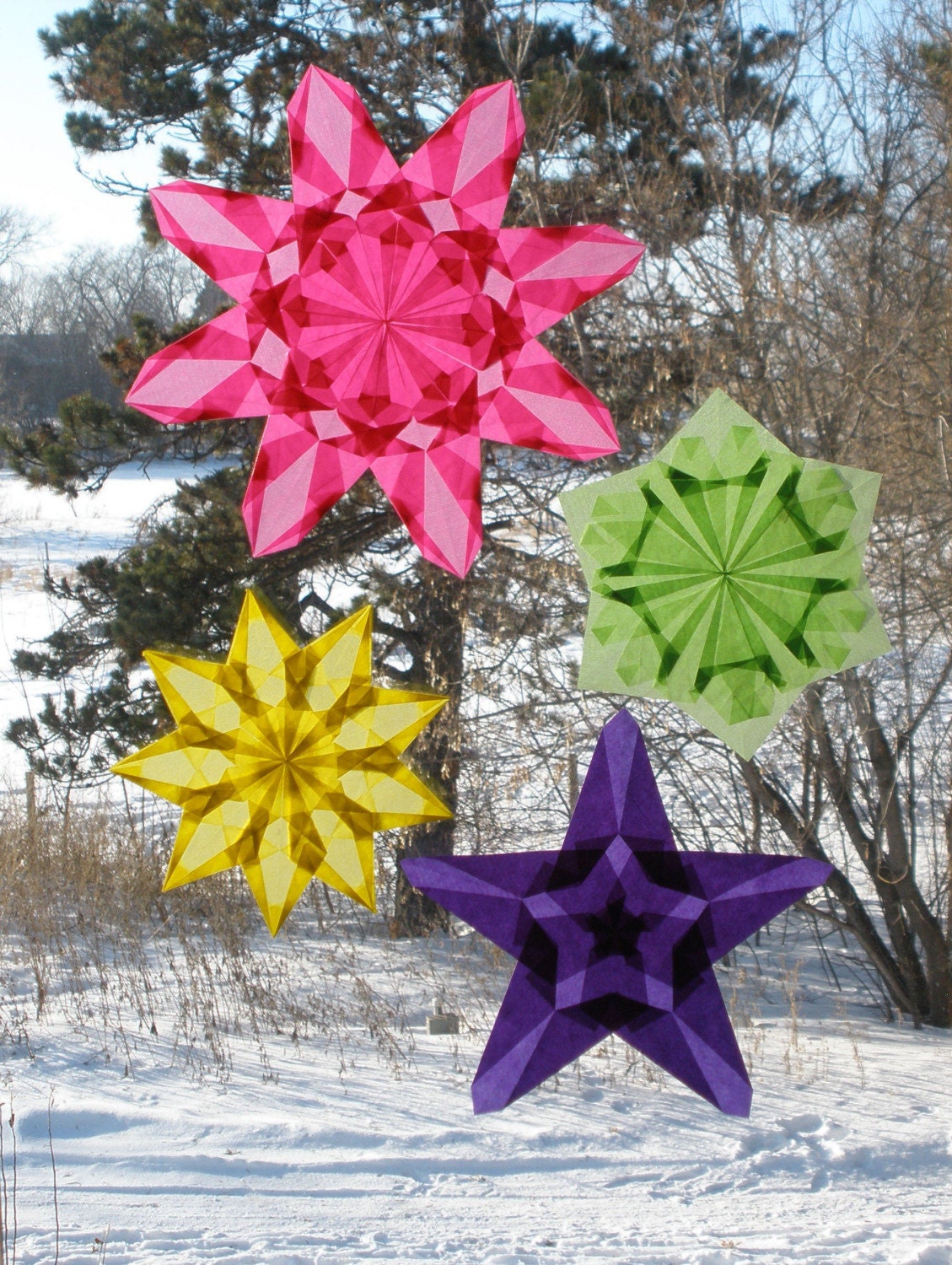 4 Intricately Folded Window Star Suncatchers