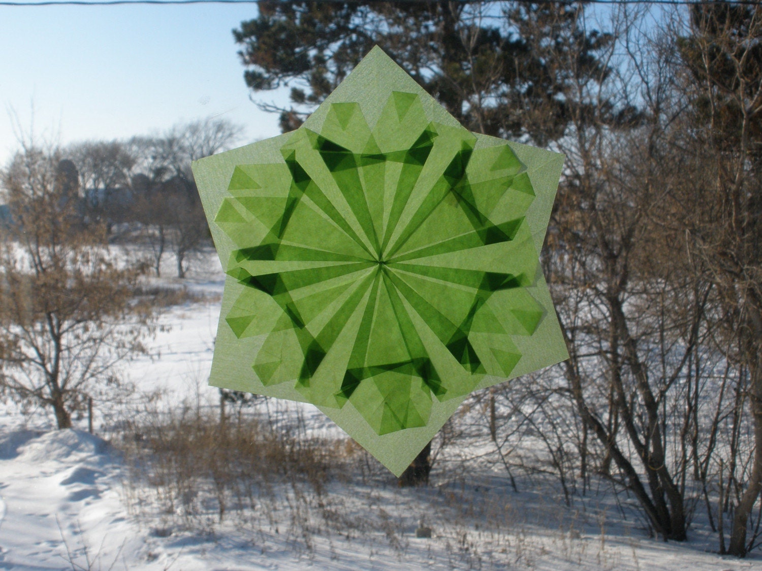 Light Green Intricately Paper Folded Window Star Suncatcher