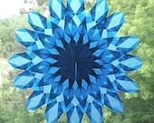 Blue Waldorf-Inspired Sunburst Suncatcher with 16 Points