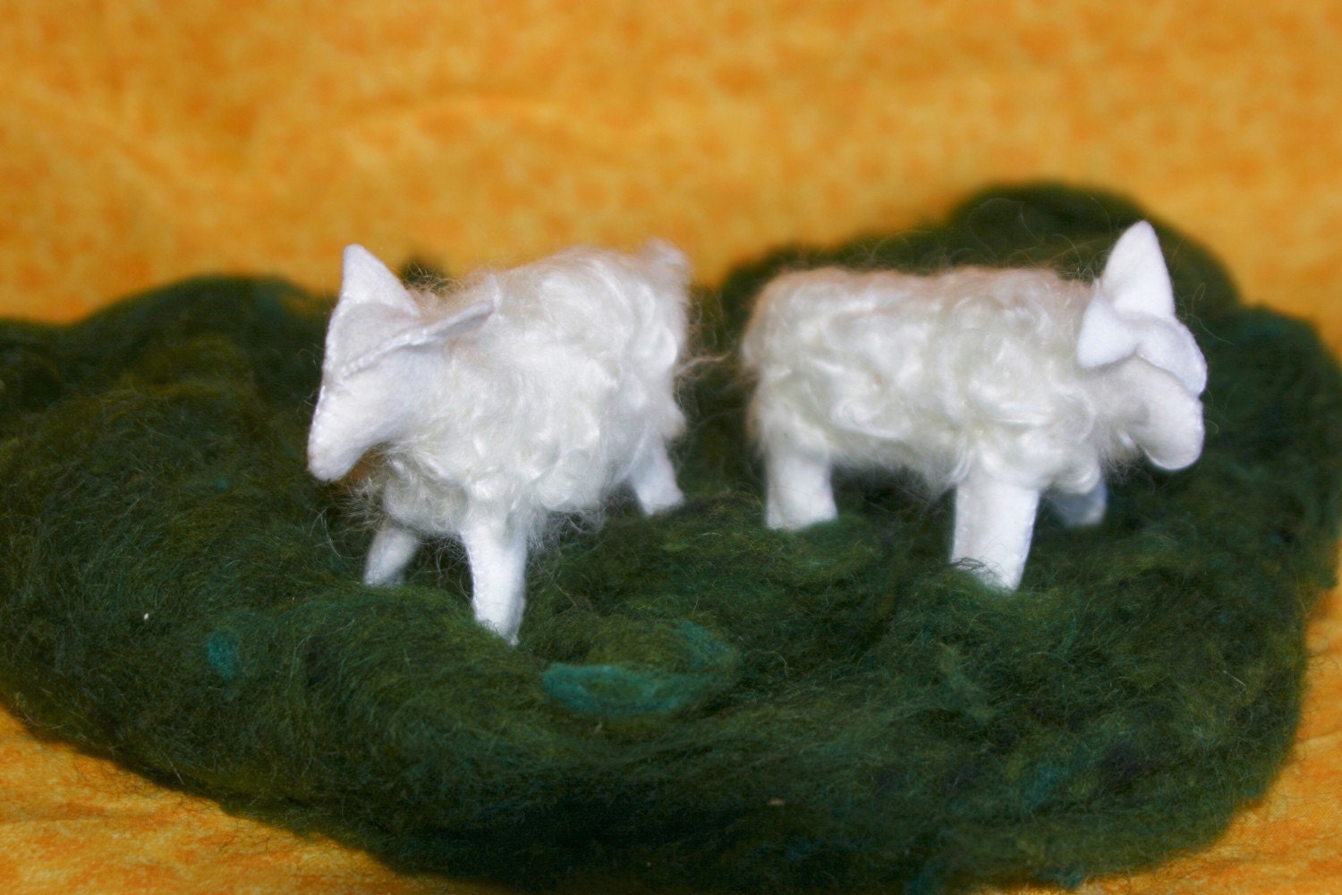 2 Hand-Embroidered Wool Felt Sheep