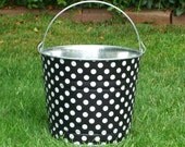 Galvanized Bucket Fabric Decoupage Black and White Polka Dot