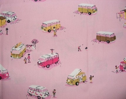 VW+Fabric+By+Yard Happy Campers VW Bus Fabric PINK Half Yard by BroddersTubs on Etsy