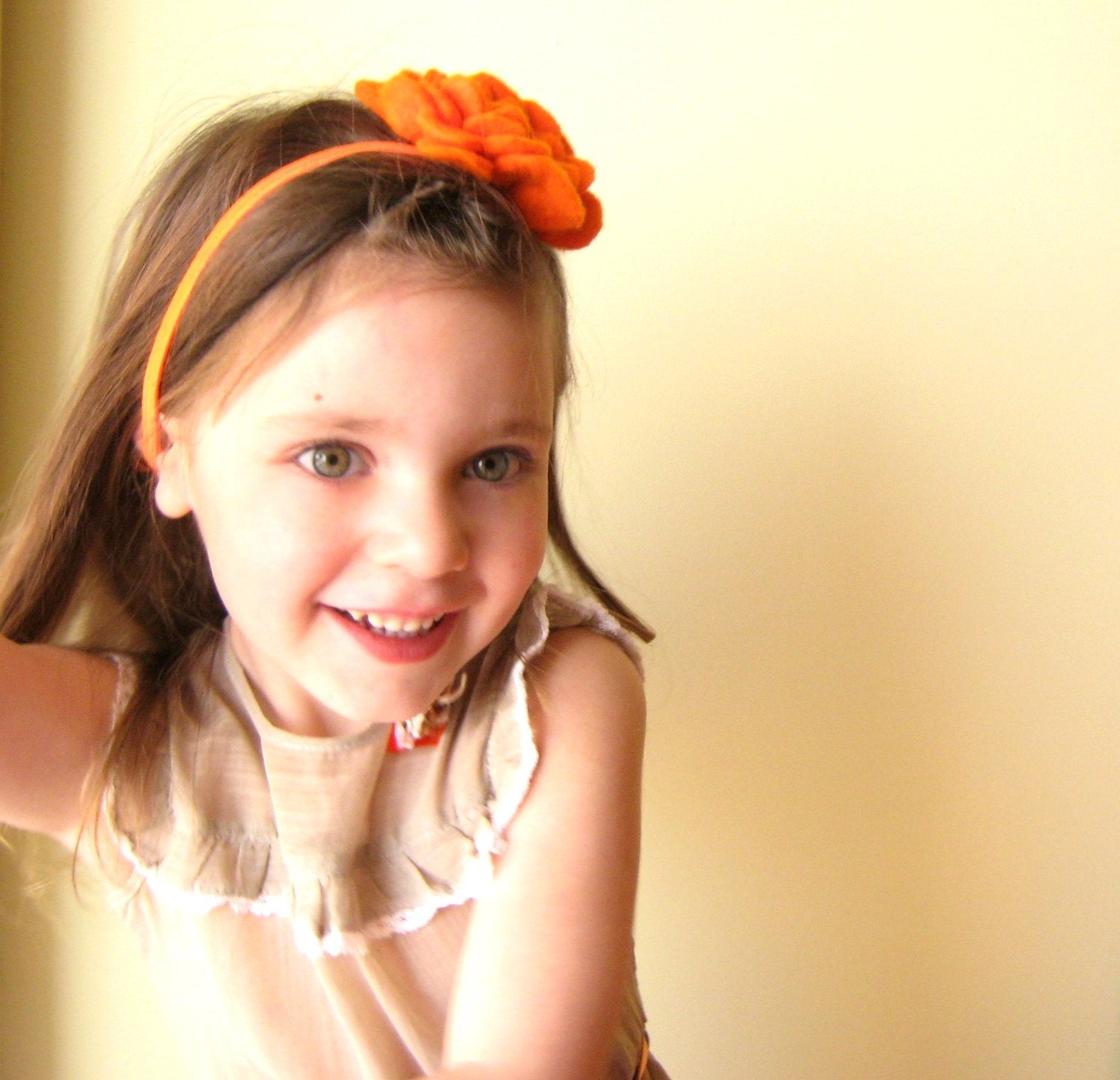 Wool felted flower headband - Rose in Orange -  Women & Girls