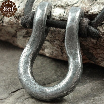 Mens Leather Cord Necklace w/ Pewter Lucky Horseshoe Pendant
