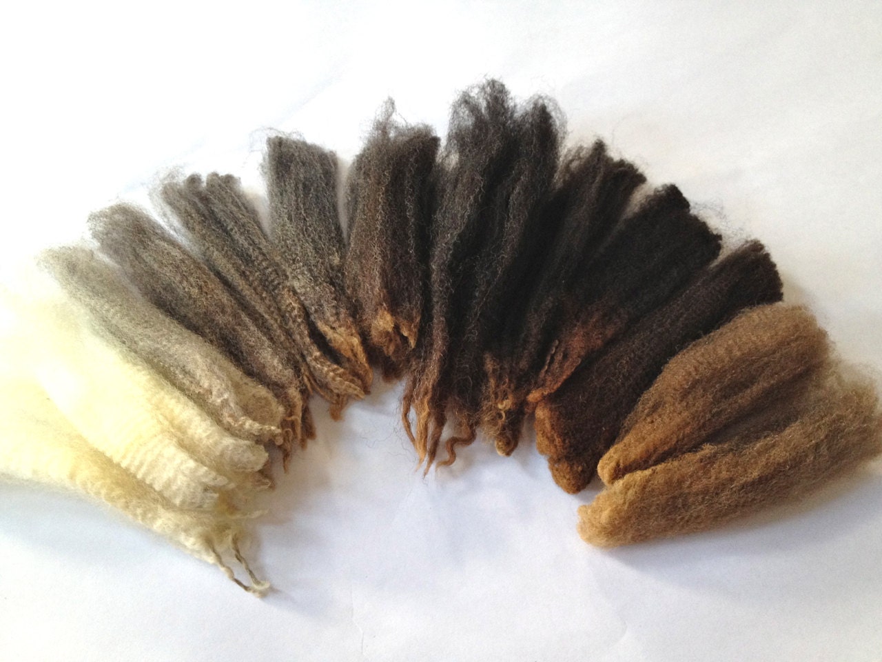 Cormo Fleece Sampler Natural Color Spectrum of Coated Superfine Wool Locks
