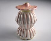 Porcelain Vase with Coral Pink Lid and Stripes