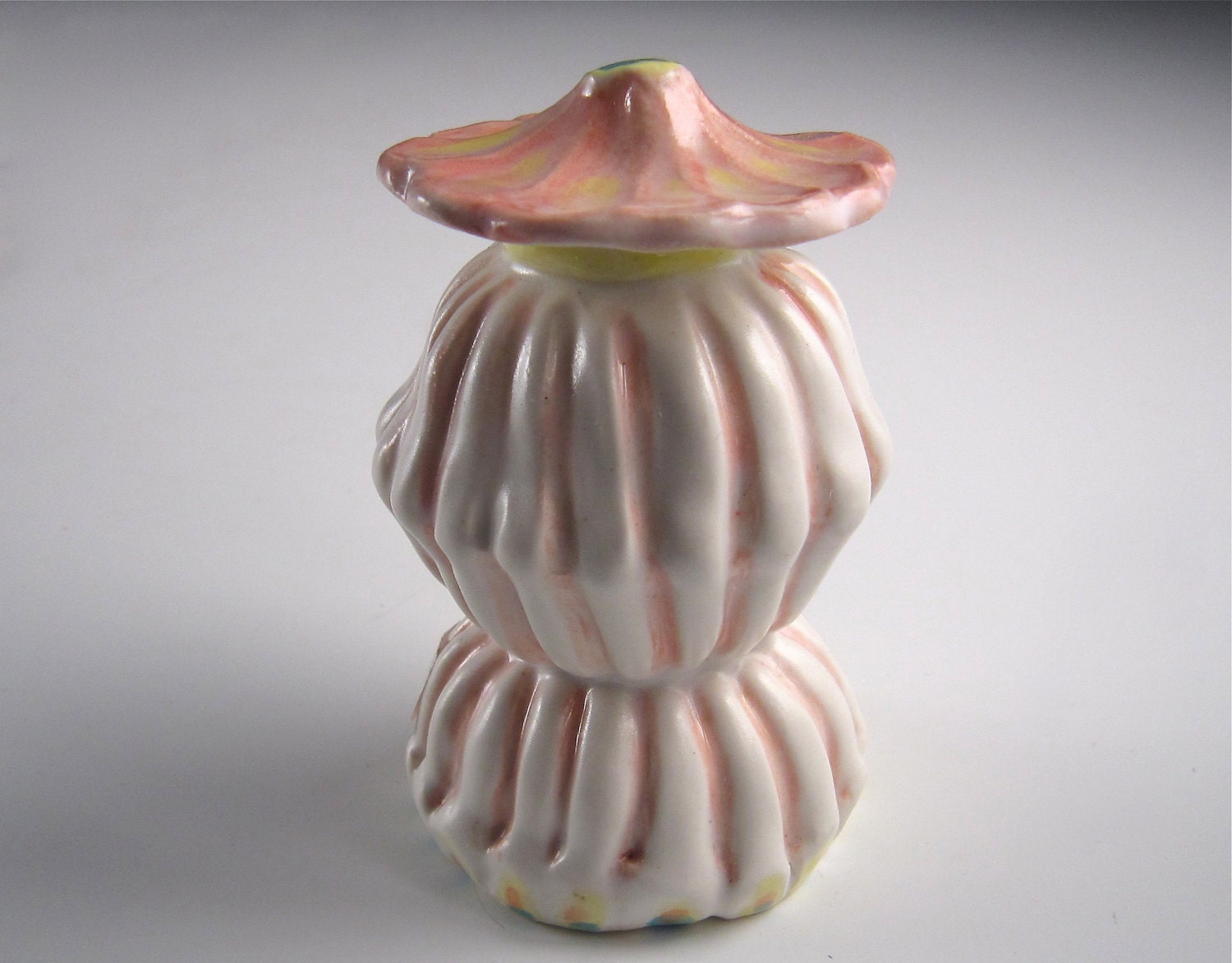 Porcelain Vase with Coral Pink Lid and Stripes