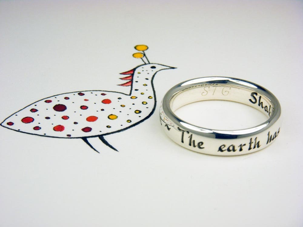 sterling silver ring engraved with Shakespeare quote, size 5 1/4