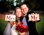 Individual Mr and Mrs Hanging Signs, Great for Sweetheart table chairs, Photo Prop, Anniversary, Rehersal Dinner, Housewarming