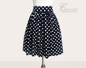 Custom navy and white polka dot skirt with pockets
