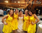 Custom fully lined bridesmaid pleated collar dress in yellow and many colors with sash and pockets- custom size and length