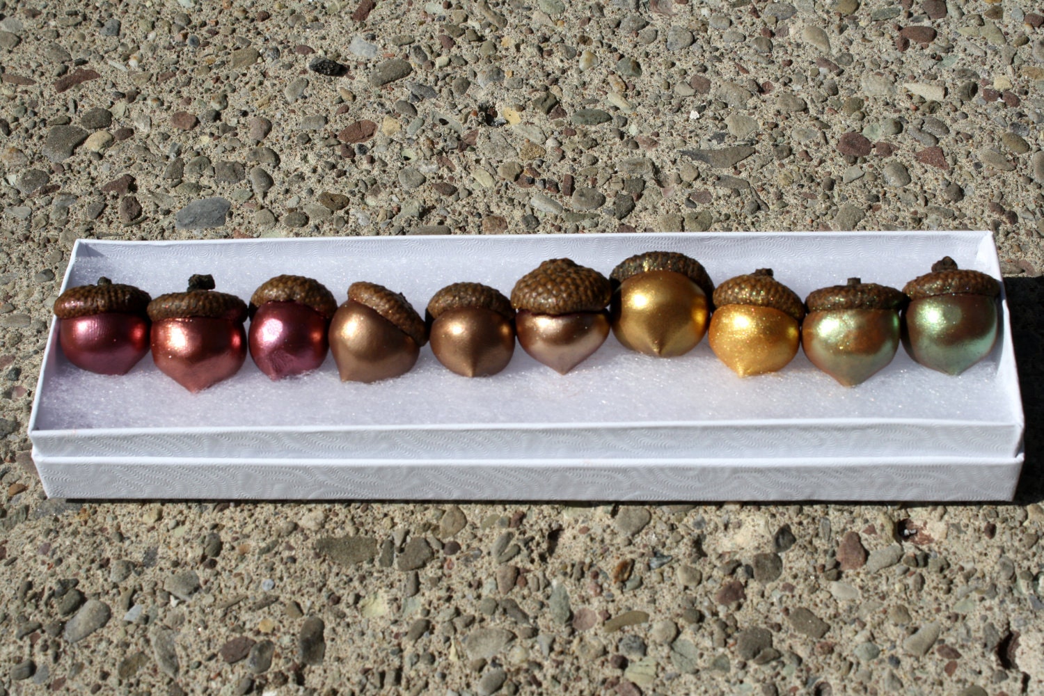 Set of 10 Sculpted Shimmer Acorns with Natural Caps in Autumn Colors - made to order