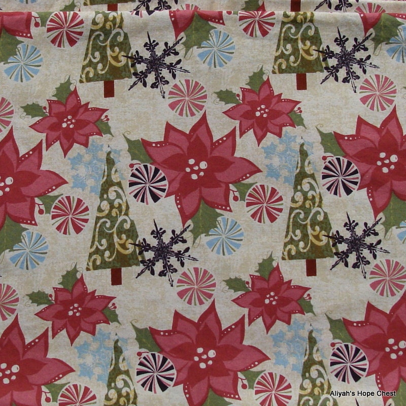 Pointsetta Christmas Tree Fabric --- 1 yard