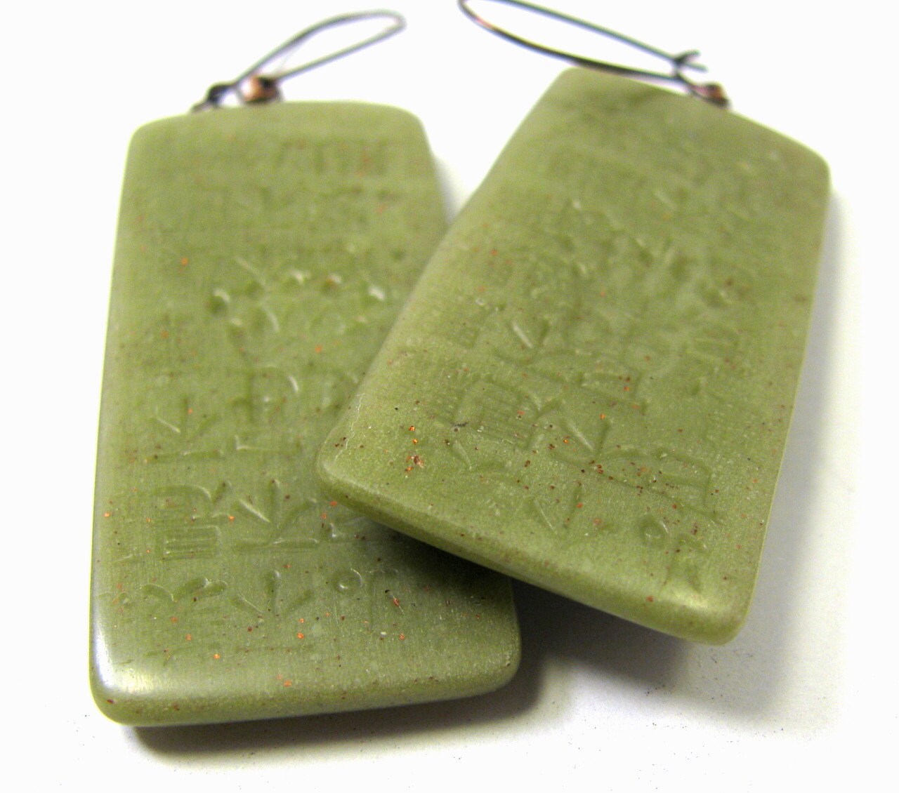 Faux Burma Jade Copper Etched Koi Polymer Clay Earrings