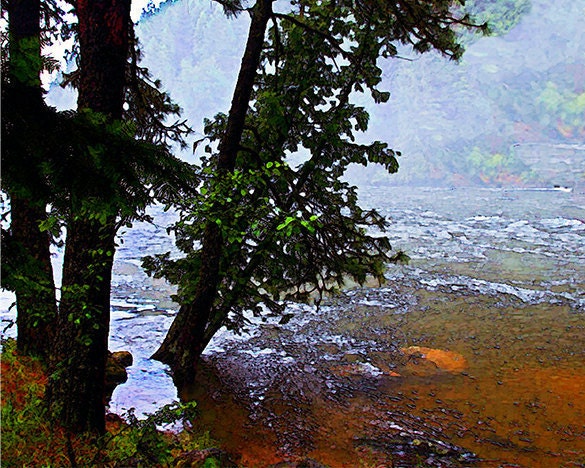 Autumn Landscape, Fall Landscape, Forest, Water, River, Trees, Landscape, Nature Photograph, Fine Art Painted Photograph, Giclee Print