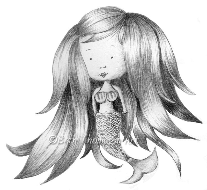 Mermaid B&W 8x8 Print
