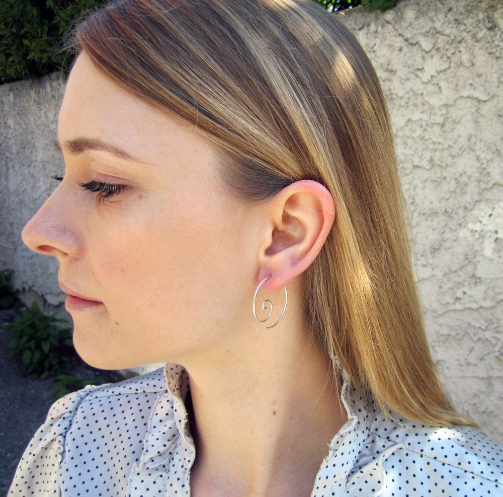 Medium Spiral Hoops, Sterling Silver