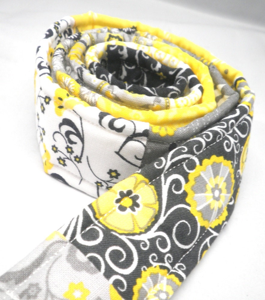 Patchwork Belt  - in Yellow, Black, White and Grey Cotton Whimsical Floral Prints - Large