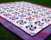 Patchwork King or Queen Quilt, Blanket, Heirloom, Hand-Dyed, Water Wheel in Purple