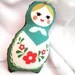 Worry Doll or Stuffed Ornament - Matryoshka Doll with a Turquoise Scarf on Brown