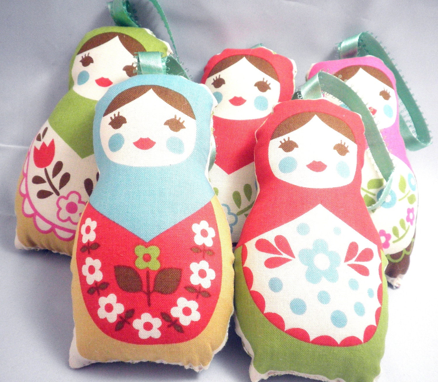 Russian Matryoshka Doll Ornament Peppermint Pink, or worry doll without ribbon