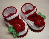 Crochet Booties Red Roses Christmas Time Mary Janes Baby Girl