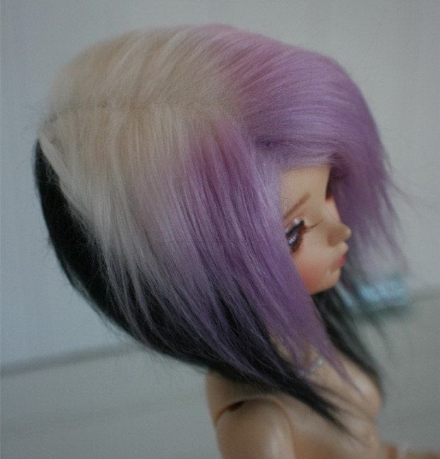 BJD / Dollfie  MSD sized white/black/purple wig