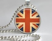 GRUNGE UNION JACK - Glass Dome Art Pendant - Chain Included