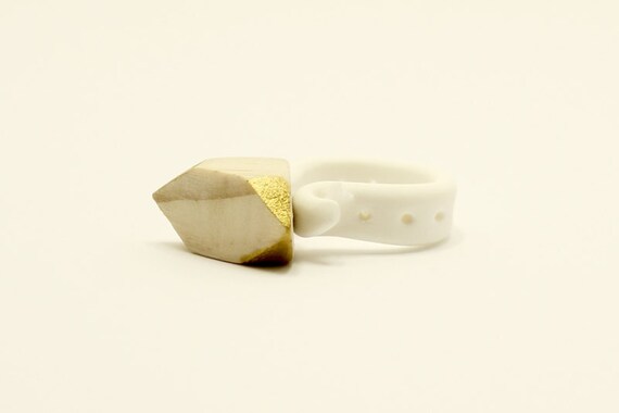 Wooden Diamond and Clay Ring , Hand-sculpted, Hand-cut - Wood Diamond Ring