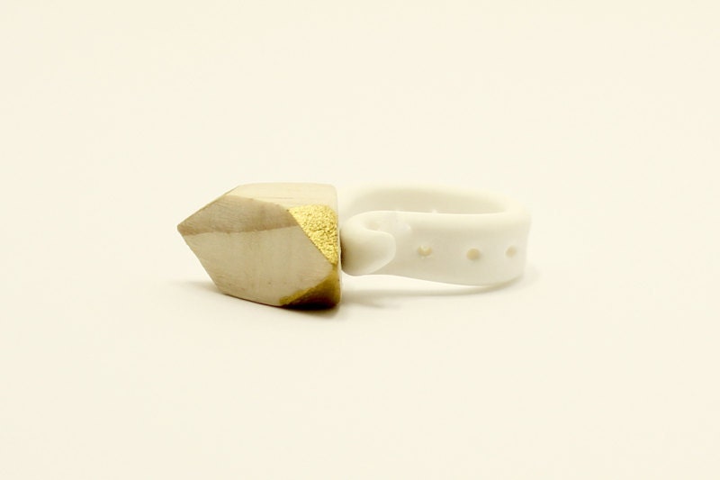 Wooden Diamond and Clay Ring , Hand-sculpted, Hand-cut - Wood Diamond Ring