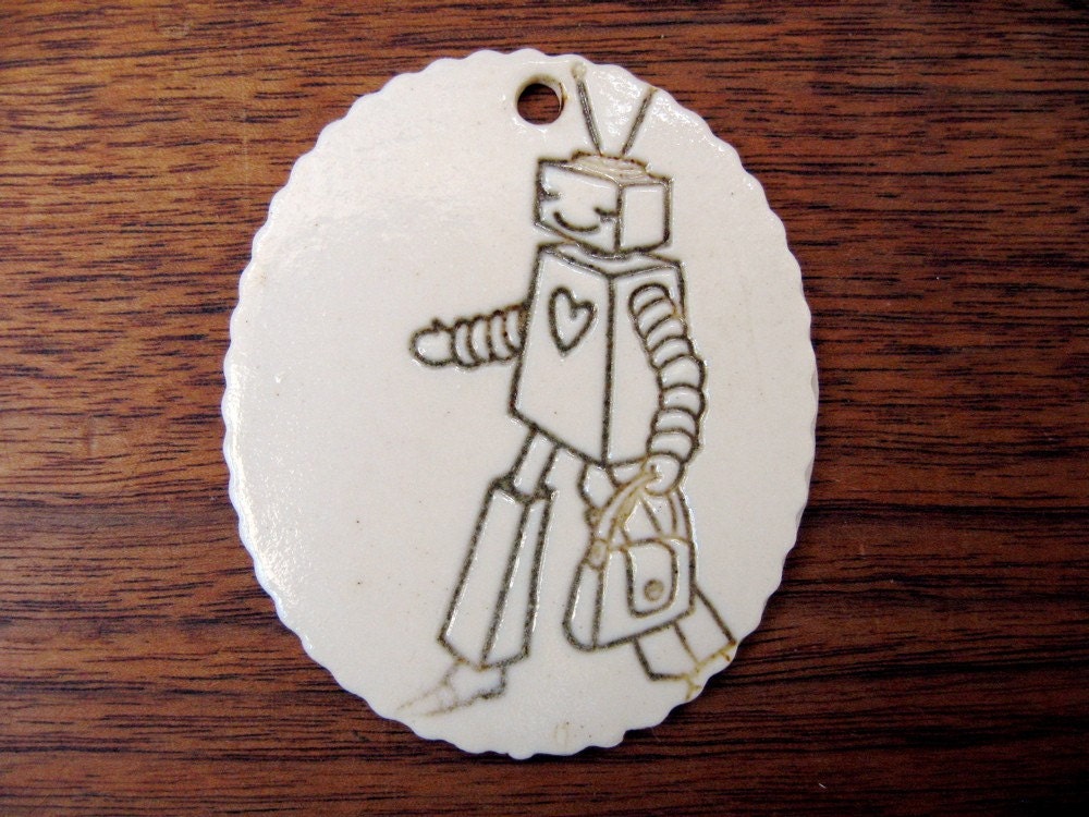 porcelain charm - robot mom medium