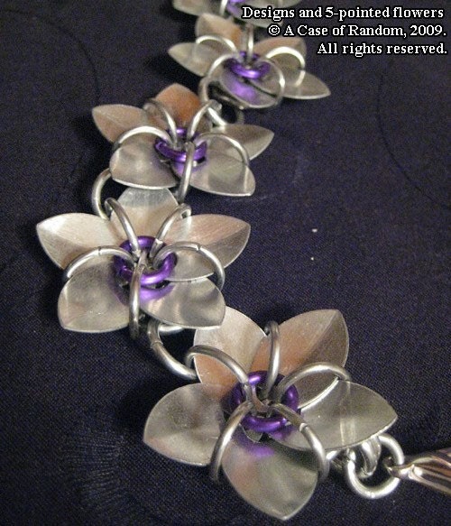 silver and purple scale maille flower bracelet