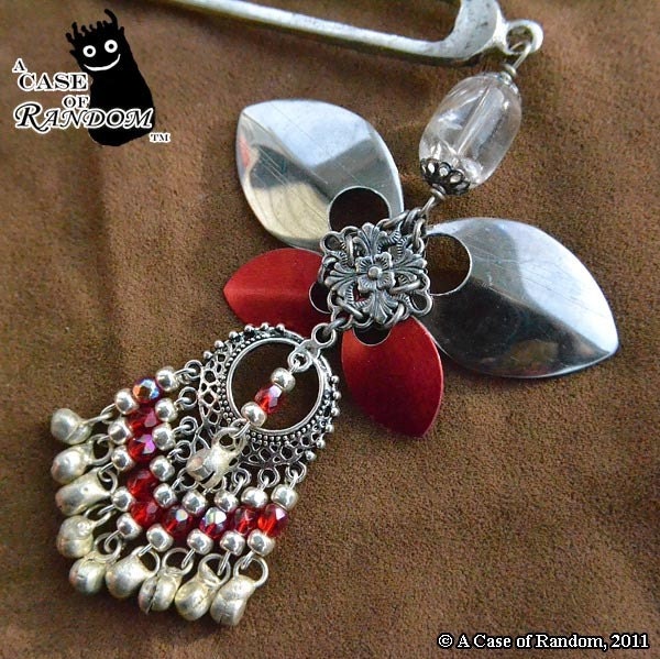 Steel Butterfly--red and bells super fancy hair fork