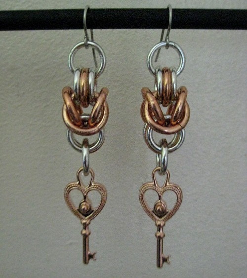 coppery key earrings