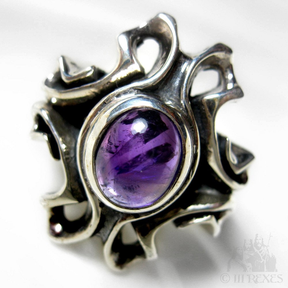 Gothic Engagement Rings on The Baroque Gothic Ring Purple Amethyst Wedding Sterling Silver Band