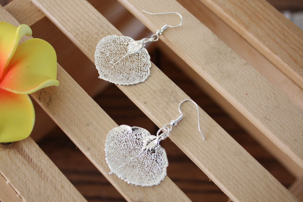 Real Leaf Earrings, Aspen Leaf, Sterling Silver Earrings 5