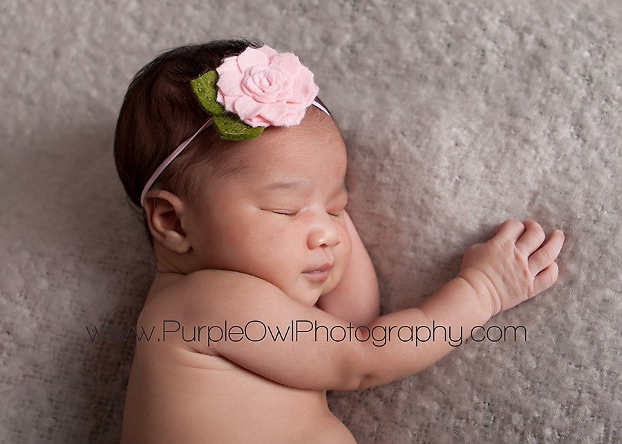 Baby Flower Headband - Pretty in Soft Pink - Wool Felt Flower Headband For Newborn to Adult